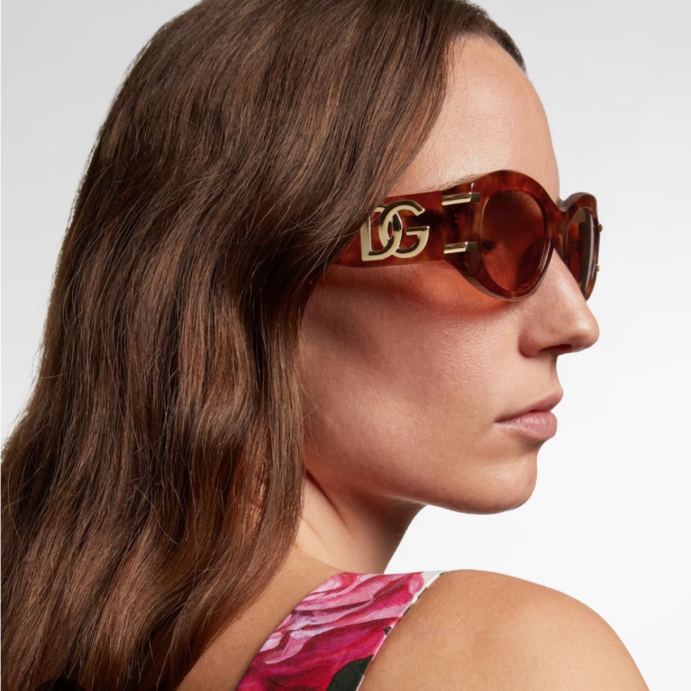 Dolce & Gabbana Brown Tortoiseshell Sunglasses with Gold DG Logo